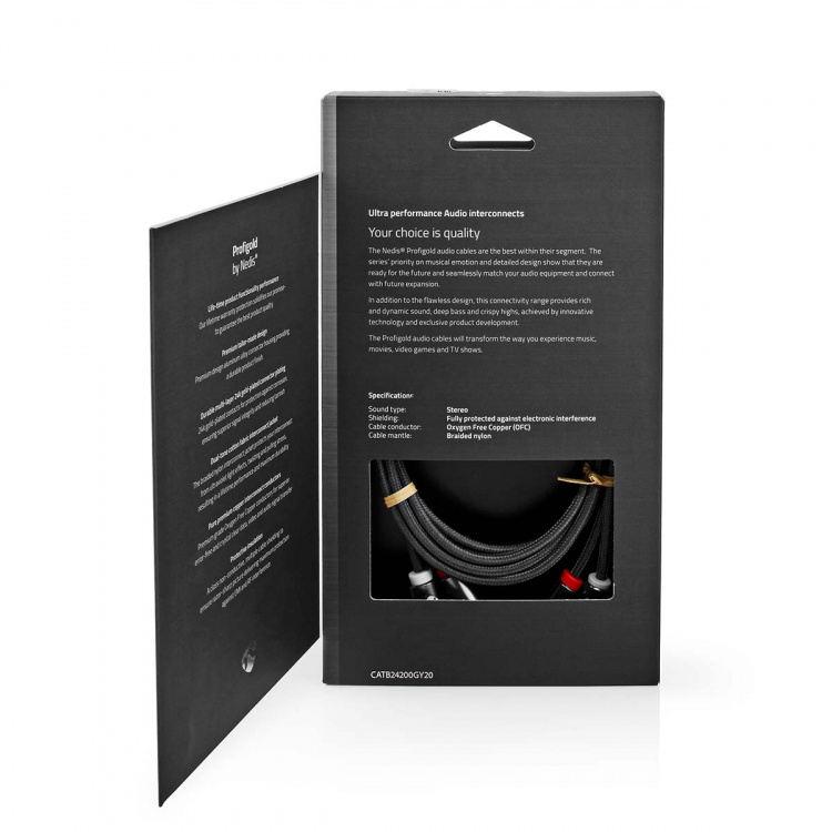 Nedis Stereo-Audiokabel | 2x RCA Male | 2x RCA Male | Verguld | 2.00 m | Rond | Grijs / Gun Metal Grijs | Cover Window Box Nedis Stereo-Audiokabel | 2x RCA Male | 2x RCA Male | Verguld | 2.00 m | Rond | Grijs / Gun Metal Grijs | Cover Window Box