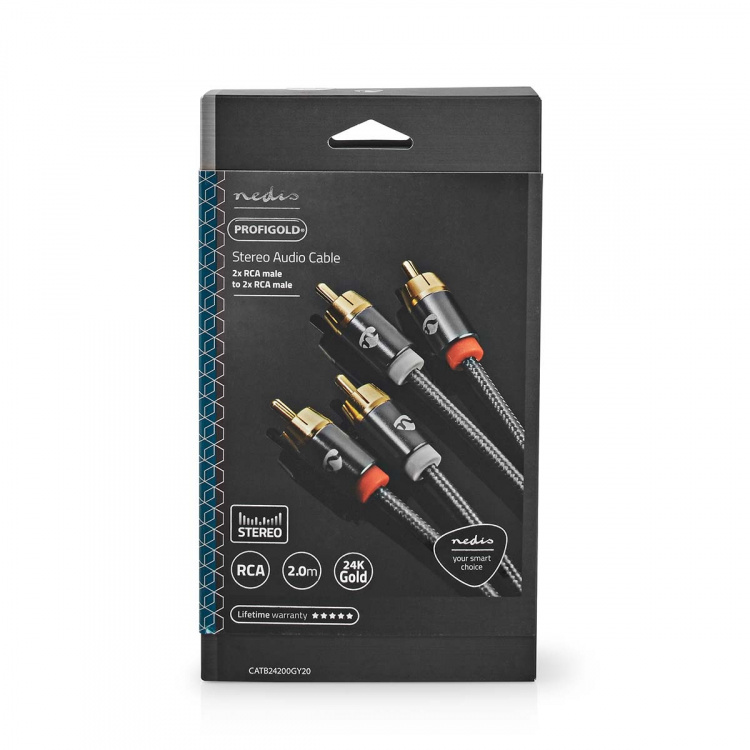 Nedis Stereo-Audiokabel | 2x RCA Male | 2x RCA Male | Verguld | 2.00 m | Rond | Grijs / Gun Metal Grijs | Cover Window Box Nedis Stereo-Audiokabel | 2x RCA Male | 2x RCA Male | Verguld | 2.00 m | Rond | Grijs / Gun Metal Grijs | Cover Window Box