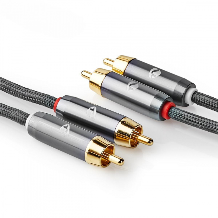 Nedis Stereo-Audiokabel | 2x RCA Male | 2x RCA Male | Verguld | 5.00 m | Rond | Grijs / Gun Metal Grijs | Cover Window Box Nedis Stereo-Audiokabel | 2x RCA Male | 2x RCA Male | Verguld | 5.00 m | Rond | Grijs / Gun Metal Grijs | Cover Window Box