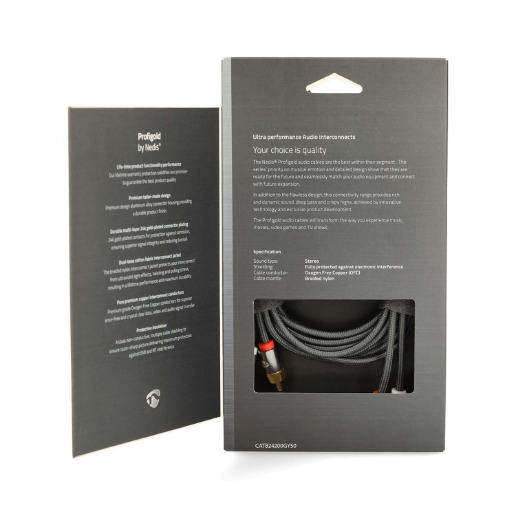 Nedis Stereo-Audiokabel | 2x RCA Male | 2x RCA Male | Verguld | 5.00 m | Rond | Grijs / Gun Metal Grijs | Cover Window Box Nedis Stereo-Audiokabel | 2x RCA Male | 2x RCA Male | Verguld | 5.00 m | Rond | Grijs / Gun Metal Grijs | Cover Window Box