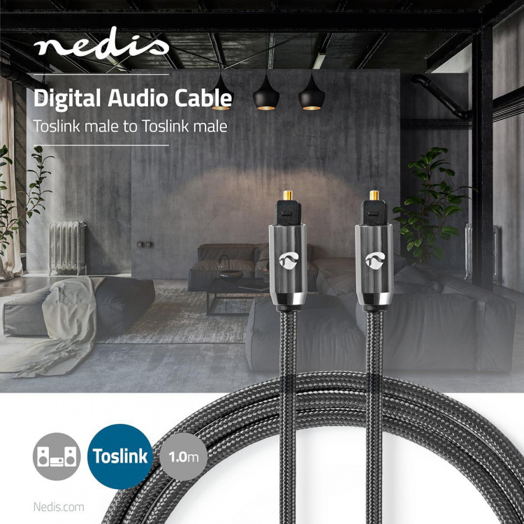 Nedis Optische Audiokabel | TosLink Male | TosLink Male | 1.00 m | Rond | Katoen | Gun Metal Grijs | Cover Window Box