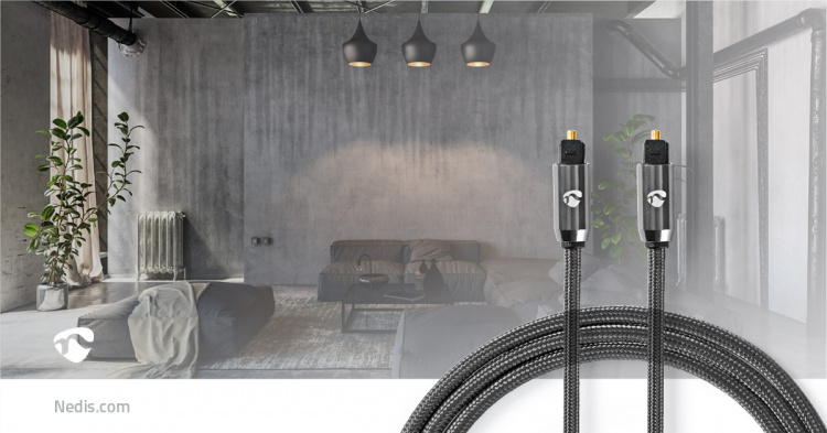 Nedis Optische Audiokabel | TosLink Male | TosLink Male | 1.00 m | Rond | Katoen | Gun Metal Grijs | Cover Window Box