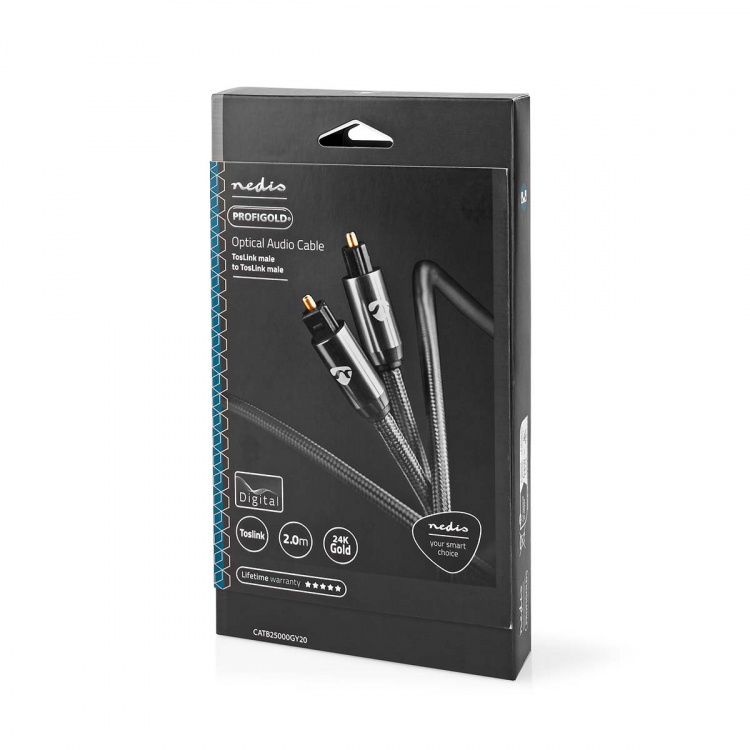 Nedis Optische Audiokabel | TosLink Male | TosLink Male | 2.00 m | Rond | Katoen | Gun Metal Grijs | Cover Window Box Nedis Optische Audiokabel | TosLink Male | TosLink Male | 2.00 m | Rond | Katoen | Gun Metal Grijs | Cover Window Box