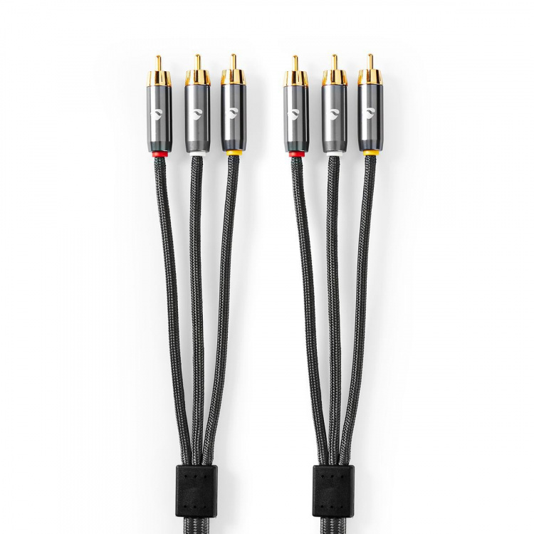 Nedis Composiet Videokabel | 3x RCA Male | 3x RCA Male | Verguld | 480p | 2.00 m | Rond | Katoen | Antraciet / Gun Metal Grijs | Cover Window Box