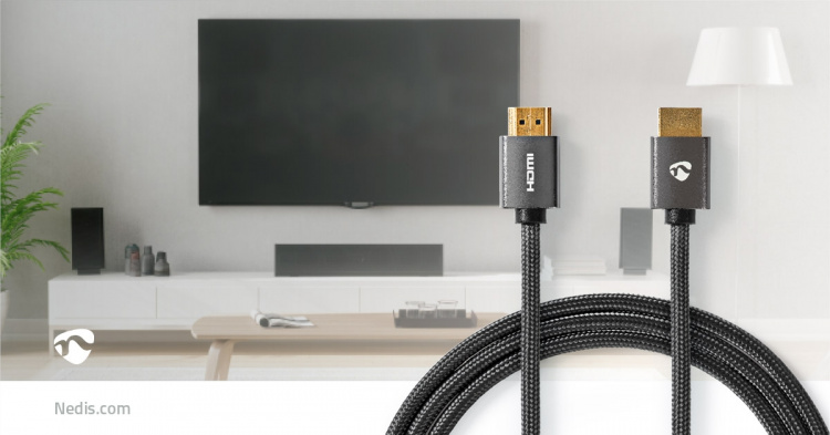 Nedis High Speed HDMI™-Kabel met Ethernet | HDMI™ Connector | HDMI™ Connector | 4K@60Hz | ARC | 18 Gbps | 1.00 m | Rond | Katoen | Gun Metal Grijs | Cover Window Box Nedis High Speed HDMI™-Kabel met Ethernet | HDMI™ Connector | HDMI™ Connector | 4K@60Hz | ARC | 18 Gbps | 1.00 m | Rond | Katoen | Gun Metal Grijs | Cover Window Box