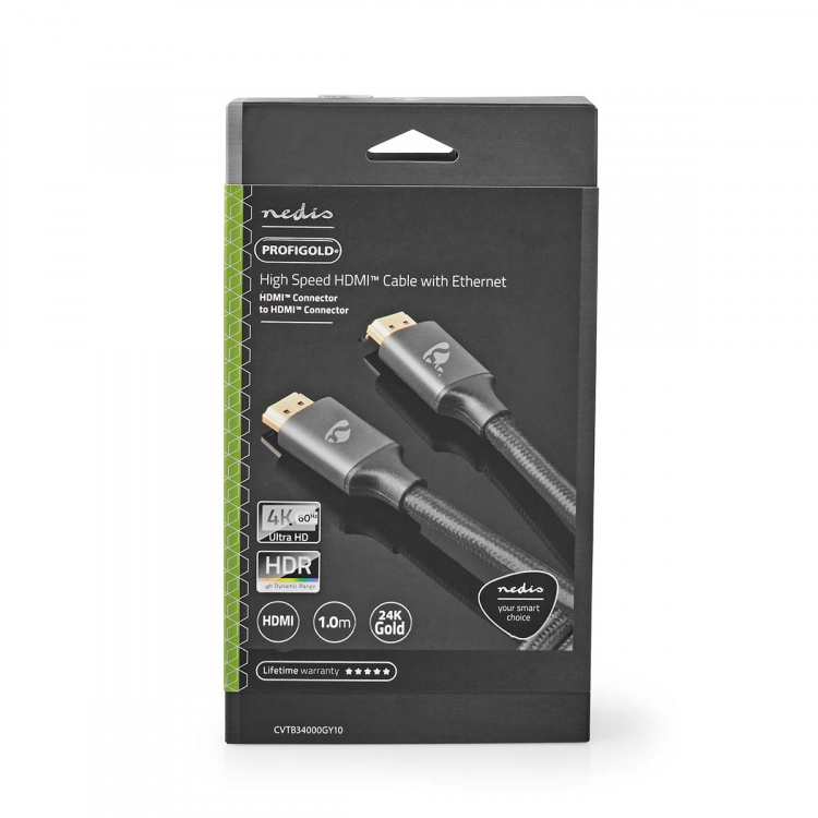 Nedis High Speed HDMI™-Kabel met Ethernet | HDMI™ Connector | HDMI™ Connector | 4K@60Hz | ARC | 18 Gbps | 1.00 m | Rond | Katoen | Gun Metal Grijs | Cover Window Box Nedis High Speed HDMI™-Kabel met Ethernet | HDMI™ Connector | HDMI™ Connector | 4K@60Hz | ARC | 18 Gbps | 1.00 m | Rond | Katoen | Gun Metal Grijs | Cover Window Box
