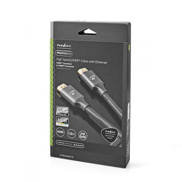 Nedis High Speed HDMI™-Kabel met Ethernet | HDMI™ Connector | HDMI™ Connector | 4K@60Hz | ARC | 18 Gbps | 1.00 m | Rond | Katoen | Gun Metal Grijs | Cover Window Box Nedis High Speed HDMI™-Kabel met Ethernet | HDMI™ Connector | HDMI™ Connector | 4K@60Hz | ARC | 18 Gbps | 1.00 m | Rond | Katoen | Gun Metal Grijs | Cover Window Box