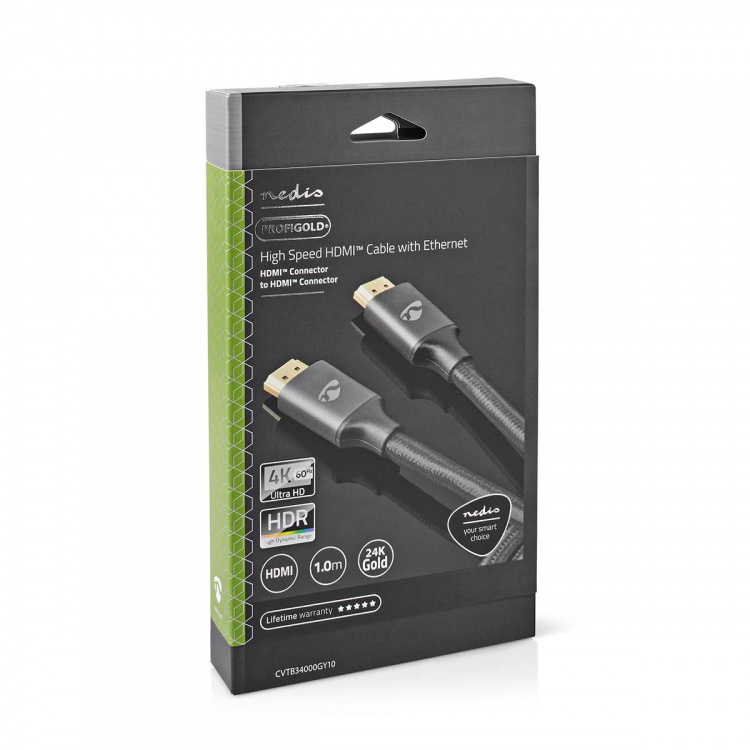 Nedis High Speed HDMI™-Kabel met Ethernet | HDMI™ Connector | HDMI™ Connector | 4K@60Hz | ARC | 18 Gbps | 1.00 m | Rond | Katoen | Gun Metal Grijs | Cover Window Box Nedis High Speed HDMI™-Kabel met Ethernet | HDMI™ Connector | HDMI™ Connector | 4K@60Hz | ARC | 18 Gbps | 1.00 m | Rond | Katoen | Gun Metal Grijs | Cover Window Box