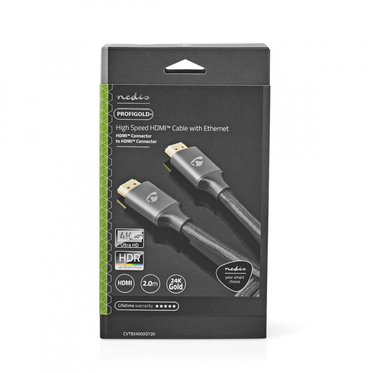 Nedis High Speed HDMI™-Kabel met Ethernet | HDMI™ Connector | HDMI™ Connector | 4K@60Hz | ARC | 18 Gbps | 2.00 m | Rond | Katoen | Gun Metal Grijs | Cover Window Box Nedis High Speed HDMI™-Kabel met Ethernet | HDMI™ Connector | HDMI™ Connector | 4K@60Hz | ARC | 18 Gbps | 2.00 m | Rond | Katoen | Gun Metal Grijs | Cover Window Box
