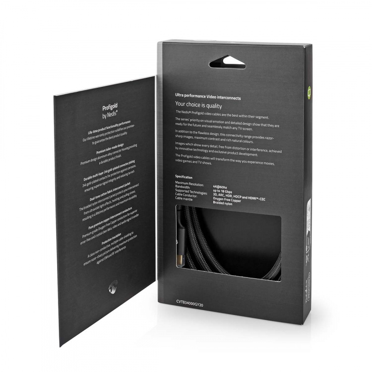 Nedis High Speed HDMI™-Kabel met Ethernet | HDMI™ Connector | HDMI™ Connector | 4K@60Hz | ARC | 18 Gbps | 2.00 m | Rond | Katoen | Gun Metal Grijs | Cover Window Box Nedis High Speed HDMI™-Kabel met Ethernet | HDMI™ Connector | HDMI™ Connector | 4K@60Hz | ARC | 18 Gbps | 2.00 m | Rond | Katoen | Gun Metal Grijs | Cover Window Box