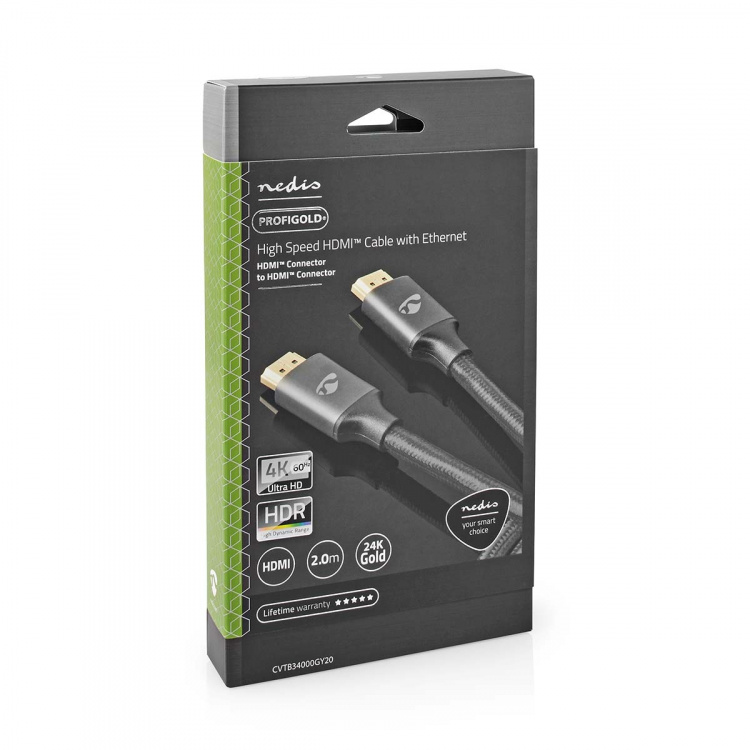 Nedis High Speed HDMI™-Kabel met Ethernet | HDMI™ Connector | HDMI™ Connector | 4K@60Hz | ARC | 18 Gbps | 2.00 m | Rond | Katoen | Gun Metal Grijs | Cover Window Box Nedis High Speed HDMI™-Kabel met Ethernet | HDMI™ Connector | HDMI™ Connector | 4K@60Hz | ARC | 18 Gbps | 2.00 m | Rond | Katoen | Gun Metal Grijs | Cover Window Box