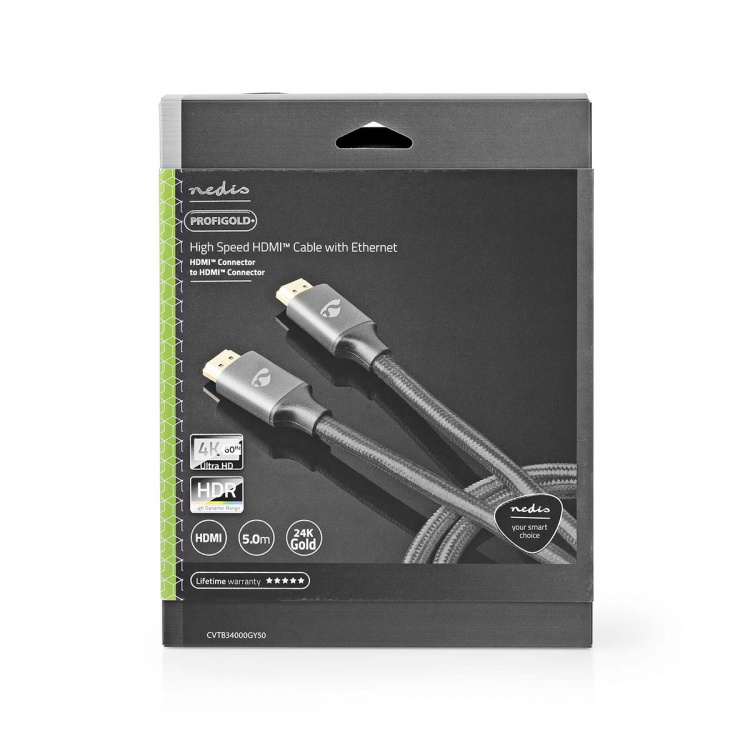 Nedis High Speed ​​HDMI™-Kabel met Ethernet | HDMI™ Connector | HDMI™ Connector | 4K@60Hz | ARC | 18 Gbps | 5.00 m | Rond | Katoen | Gun Metal Grijs | Cover Window Box