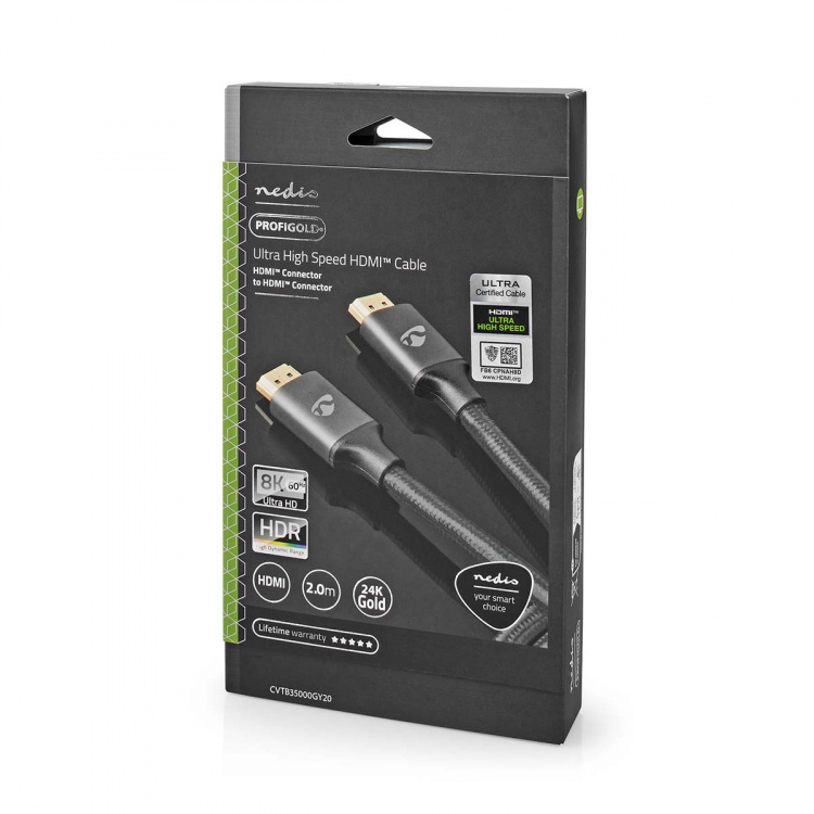 Nedis Ultra High Speed HDMI™-Kabel | HDMI™ Connector | HDMI™ Connector | 8K@60Hz | 48 Gbps | 2.00 m | Rond | 6.3 mm | Gun Metal Grijs | Cover Window Box Nedis Ultra High Speed HDMI™-Kabel | HDMI™ Connector | HDMI™ Connector | 8K@60Hz | 48 Gbps | 2.00 m | Rond | 6.3 mm | Gun Metal Grijs | Cover Window Box