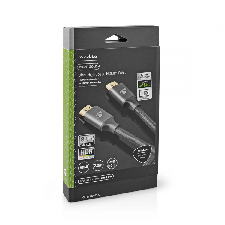 Nedis Ultra High Speed HDMI™-Kabel | HDMI™ Connector | HDMI™ Connector | 8K@60Hz | 48 Gbps | 2.00 m | Rond | 6.3 mm | Gun Metal Grijs | Cover Window Box Nedis Ultra High Speed HDMI™-Kabel | HDMI™ Connector | HDMI™ Connector | 8K@60Hz | 48 Gbps | 2.00 m | Rond | 6.3 mm | Gun Metal Grijs | Cover Window Box