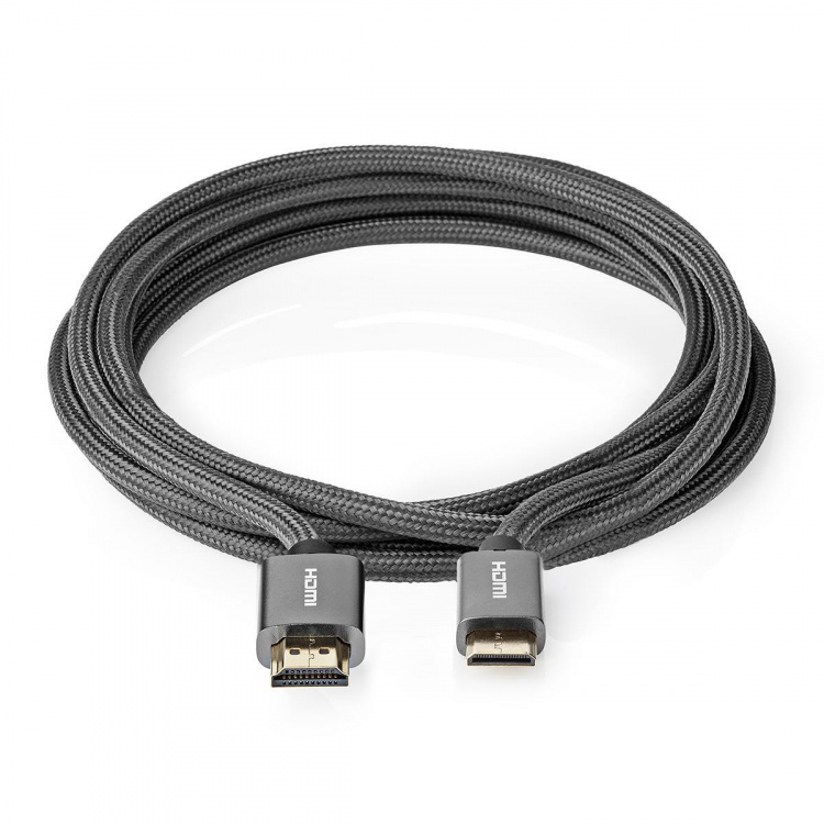 Nedis High Speed ​​HDMI™-Kabel met Ethernet | HDMI™ Connector | HDMI™ Mini-Connector | 4K@60Hz | 18 Gbps | 2.00 m | Rond | Katoen | Antraciet / Gun Metal Grijs | Cover Window Box