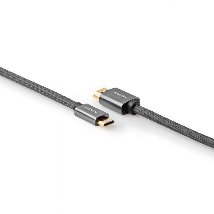 Nedis High Speed ​​HDMI™-Kabel met Ethernet | HDMI™ Connector | HDMI™ Mini-Connector | 4K@60Hz | 18 Gbps | 2.00 m | Rond | Katoen | Antraciet / Gun Metal Grijs | Cover Window Box