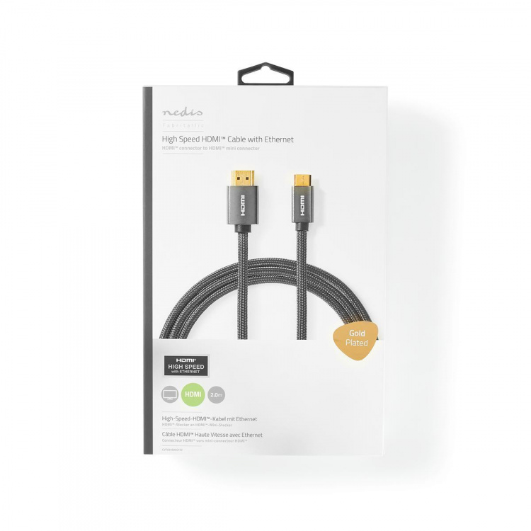 Nedis High Speed ​​HDMI™-Kabel met Ethernet | HDMI™ Connector | HDMI™ Mini-Connector | 4K@60Hz | 18 Gbps | 2.00 m | Rond | Katoen | Antraciet / Gun Metal Grijs | Cover Window Box