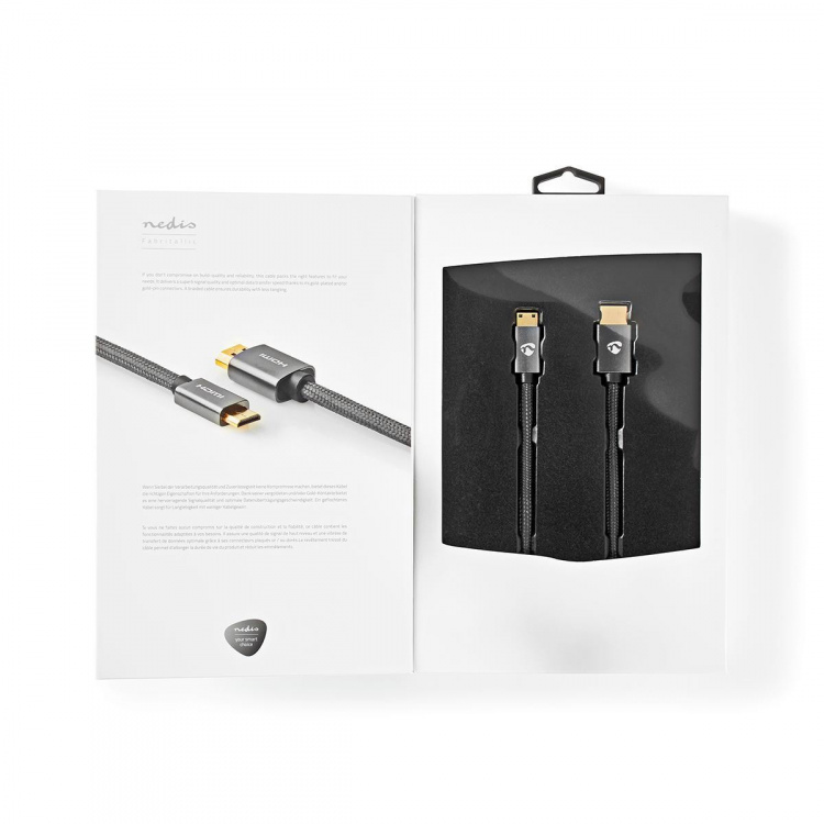 Nedis High Speed ​​HDMI™-Kabel met Ethernet | HDMI™ Connector | HDMI™ Mini-Connector | 4K@60Hz | 18 Gbps | 2.00 m | Rond | Katoen | Antraciet / Gun Metal Grijs | Cover Window Box