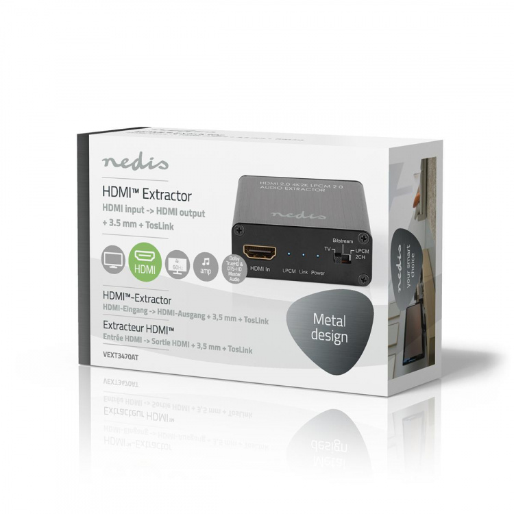 Nedis HDMI™-Extractor | HDMI™ Input | TosLink Female / 1x 3.5 mm / 1x HDMI™ Output | Maximale resolutie: 4K@60Hz | 18 Gbps | Metaal | Antraciet | Gift Box Nedis HDMI™-Extractor | HDMI™ Input | TosLink Female / 1x 3.5 mm / 1x HDMI™ Output | Maximale resolutie: 4K@60Hz | 18 Gbps | Metaal | Antraciet | Gift Box
