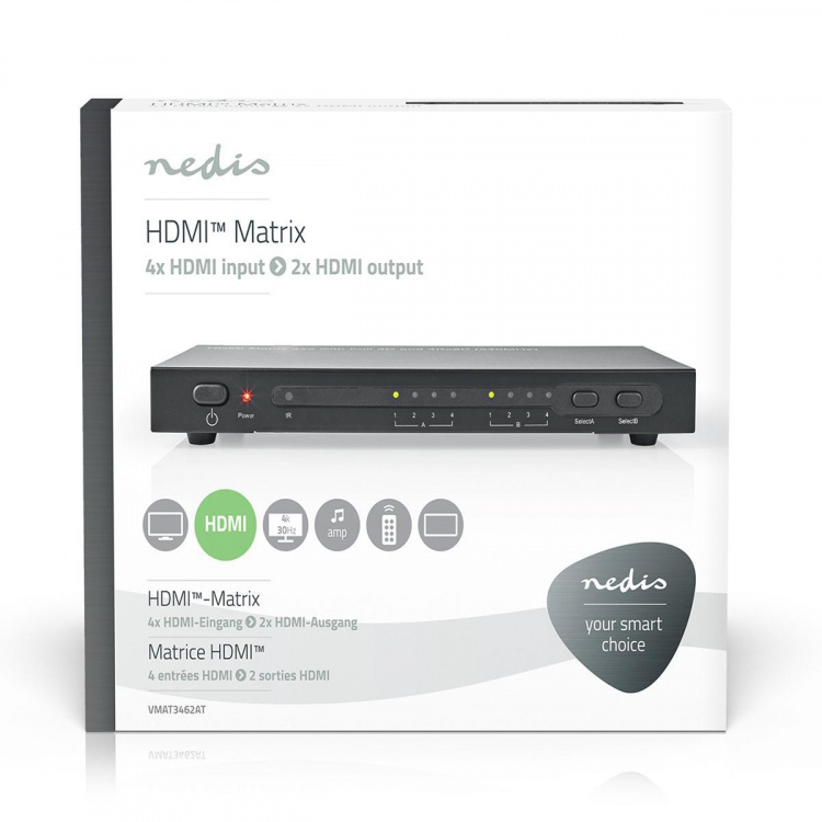 Nedis HDMI™ Matrix-Switch | 4 x 2-Poorts poort(en) | 4x HDMI™ Input | 2x HDMI™ Output | 4K@30Hz | 3.4 Gbps | Afstandbestuurbaar | Metaal | Antraciet