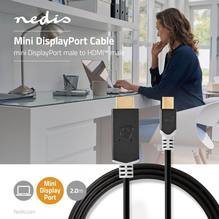 Nedis Mini DisplayPort-Kabel | DisplayPort 1.4 | Mini-DisplayPort Male | HDMI™ Connector | 48 Gbps | Verguld | 2.00 m | Rond | PVC | Antraciet | Polybag