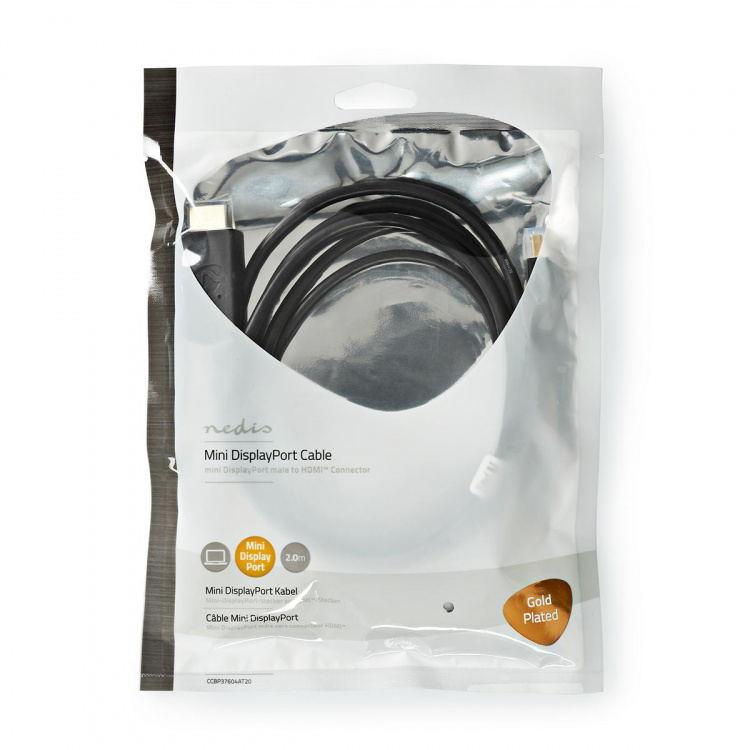 Nedis Mini DisplayPort-Kabel | DisplayPort 1.4 | Mini-DisplayPort Male | HDMI™ Connector | 48 Gbps | Verguld | 2.00 m | Rond | PVC | Antraciet | Polybag