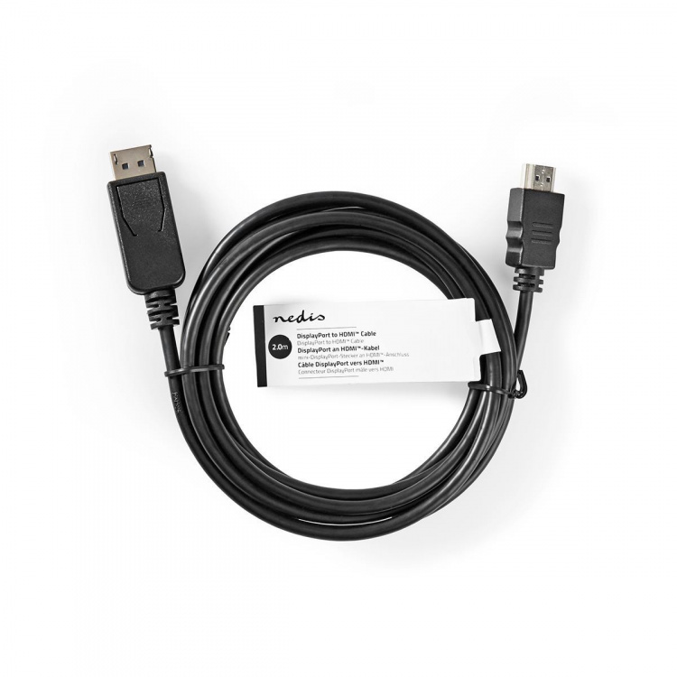 Nedis DisplayPort-Kabel | DisplayPort Male | HDMI™ Male | 4K@30Hz | Vernikkeld | 2.00 m | Rond | PVC | Zwart | Label Nedis DisplayPort-Kabel | DisplayPort Male | HDMI™ Male | 4K@30Hz | Vernikkeld | 2.00 m | Rond | PVC | Zwart | Label