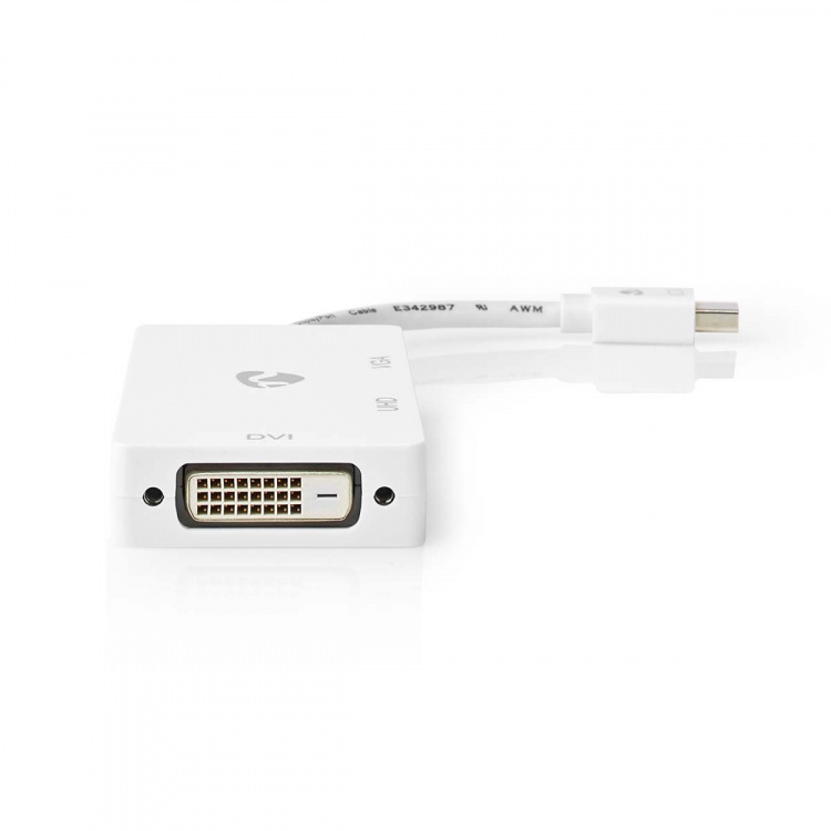 Nedis DisplayPort-Adapter | Mini-DisplayPort Male | DVI-D 24+1-Pins Female / HDMI™ Output / VGA Female 15p | 4K@60Hz | Vernikkeld | Schakelbaar | 0.20 m | Rond | ABS | ABS | Wit | Blister
