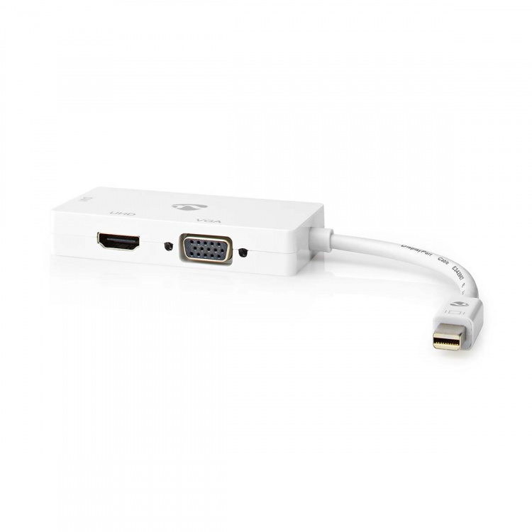 Nedis DisplayPort-Adapter | Mini-DisplayPort Male | DVI-D 24+1-Pins Female / HDMI™ Output / VGA Female 15p | 4K@60Hz | Vernikkeld | Schakelbaar | 0.20 m | Rond | ABS | ABS | Wit | Blister