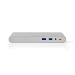 Nedis USB Docking Station | USB 3.2 Gen 1 | USB-C™ Male | DisplayPort Female / HDMI™ Output / RJ45 Female / VGA Female 15p / 2x 3,5 mm Female / 2x USB-C™ / 4x USB-A | 0.20 m | Rond | Vernikkeld | Gevlochten / Nylon | Wit | Window Box met Euro Lock