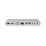 Nedis USB Docking Station | USB 3.2 Gen 1 | USB-C™ Male | DisplayPort Female / HDMI™ Output / RJ45 Female / VGA Female 15p / 2x 3,5 mm Female / 2x USB-C™ / 4x USB-A | 0.20 m | Rond | Vernikkeld | Gevlochten / Nylon | Wit | Window Box met Euro Lock
