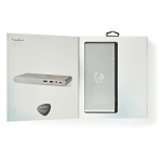 Nedis USB Docking Station | USB 3.2 Gen 1 | USB-C™ Male | DisplayPort Female / HDMI™ Output / RJ45 Female / VGA Female 15p / 2x 3,5 mm Female / 2x USB-C™ / 4x USB-A | 0.20 m | Rond | Vernikkeld | Gevlochten / Nylon | Wit | Window Box met Euro Lock