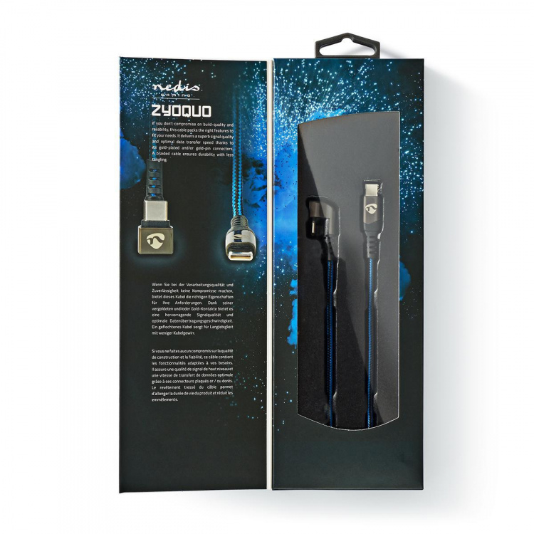 Nedis USB-Kabel | USB 2.0 | USB-C™ Male | USB-C™ Male | 480 Mbps | Verguld | 1.00 m | Rond | Gevlochten / Nylon | Blauw / Zwart | Cover Window Box Nedis USB-Kabel | USB 2.0 | USB-C™ Male | USB-C™ Male | 480 Mbps | Verguld | 1.00 m | Rond | Gevlochten / Nylon | Blauw / Zwart | Cover Window Box
