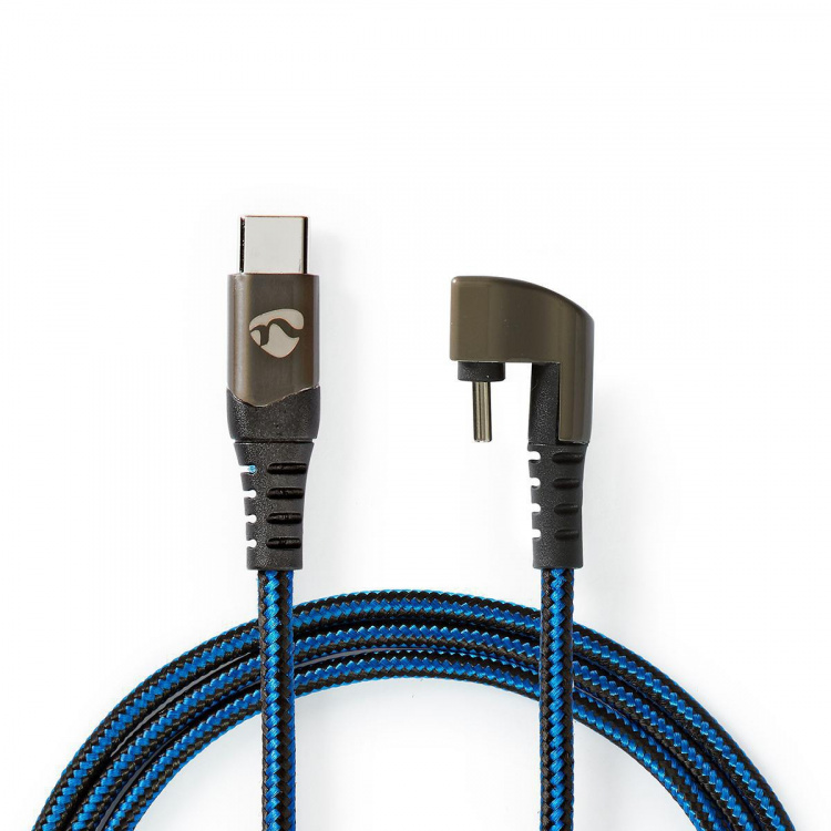 Nedis USB-Kabel | USB 2.0 | USB-C™ Male | USB-C™ Male | 480 Mbps | Verguld | 2.00 m | Rond | Gevlochten / Nylon | Blauw / Zwart | Cover Window Box