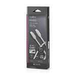 Nedis USB-Kabel | USB 2.0 | USB-C™ Male | USB-C™ Male | 100 W | 480 Mbps | Verguld | 2.00 m | Rond | Gevlochten / Nylon | Zilver | Cover Window Box