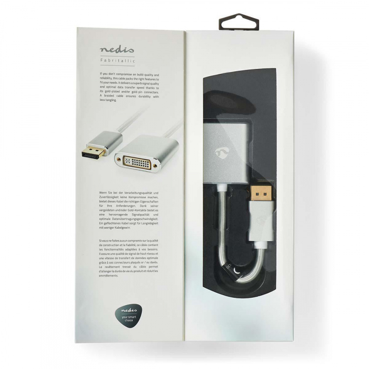 Nedis DisplayPort-Kabel | DisplayPort Male | DVI-D 24+1-Pins Female | 1080p | Verguld | 0.20 m | Rond | Gevlochten | Zilver | Cover Window Box