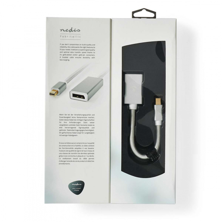Nedis Mini DisplayPort-Kabel | DisplayPort 1.2 | Mini-DisplayPort Male | DisplayPort Female | 21.6 Gbps | Verguld | 0.20 m | Rond | Gevlochten | Zilver | Cover Window Box
