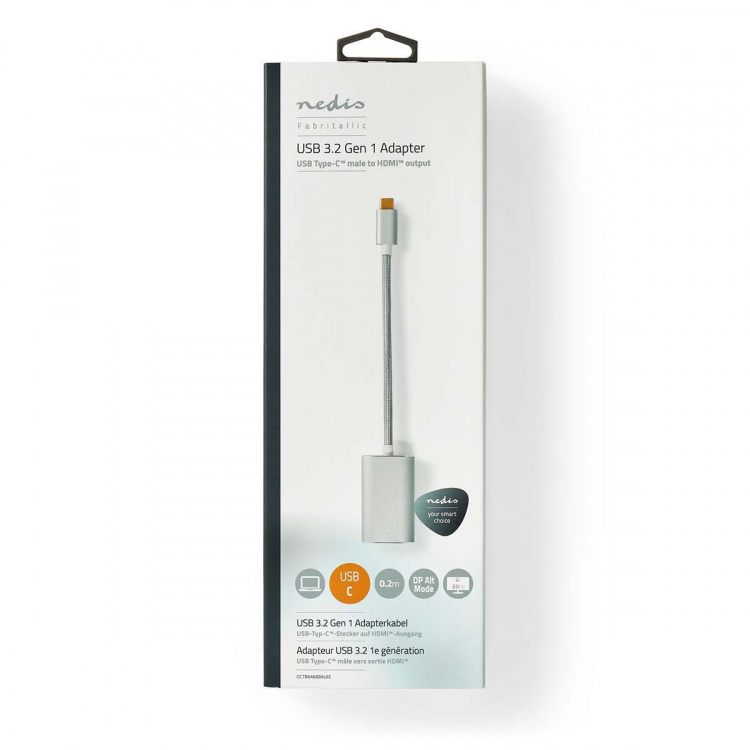 Nedis USB-C™ Adapter | USB 3.2 Gen 1 | USB-C™ Male | HDMI™ Output | 4K@60Hz | Power delivery | 0.20 m | Rond | Verguld | Gevlochten / Nylon | Zilver | Cover Window Box Nedis USB-C™ Adapter | USB 3.2 Gen 1 | USB-C™ Male | HDMI™ Output | 4K@60Hz | Power delivery | 0.20 m | Rond | Verguld | Gevlochten / Nylon | Zilver | Cover Window Box