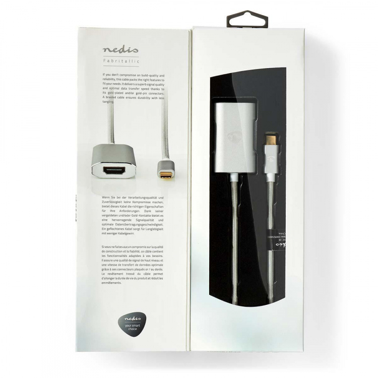 Nedis USB-C™ Adapter | USB 3.2 Gen 1 | USB-C™ Male | HDMI™ Output | 4K@60Hz | Power delivery | 2.00 m | Rond | Verguld | Gevlochten / Nylon | Zilver | Cover Window Box