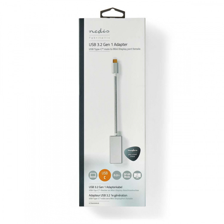 Nedis USB-C™ Adapter | USB 3.2 Gen 1 | USB-C™ Male | Mini DisplayPort Female | 0.20 m | Rond | Verguld | Gevlochten / Nylon | Zilver | Cover Window Box