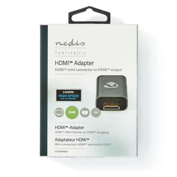 Nedis HDMI™-Adapter | HDMI™ Male / HDMI™ Mini-Connector | HDMI™ Output | Verguld | Recht | Aluminium | Gun Metal Grijs | 1 Stuks | Cover Window Box