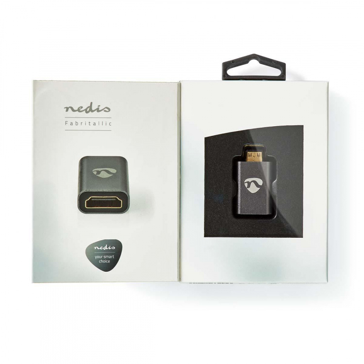 Nedis HDMI™-Adapter | HDMI™ Male / HDMI™ Mini-Connector | HDMI™ Output | Verguld | Recht | Aluminium | Gun Metal Grijs | 1 Stuks | Cover Window Box