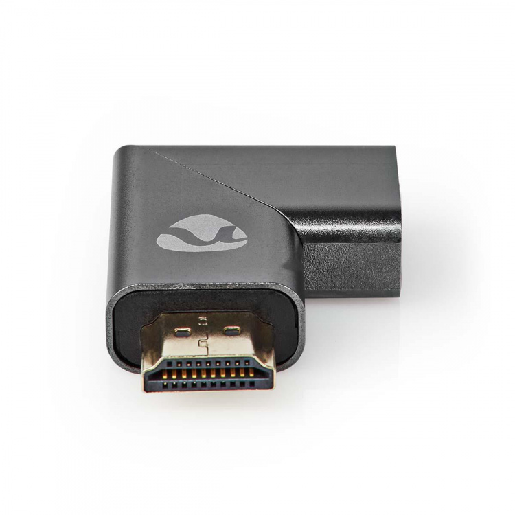 Nedis HDMI™-Adapter | HDMI™ Connector / HDMI™ Male | HDMI™ Output | Verguld | Rechts Gehoekt | Aluminium | Gun Metal Grijs | 1 Stuks | Cover Window Box