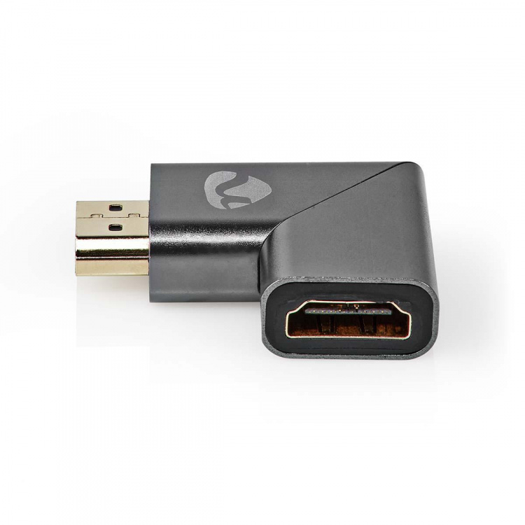 Nedis HDMI™-Adapter | HDMI™ Connector / HDMI™ Male | HDMI™ Output | Verguld | Rechts Gehoekt | Aluminium | Gun Metal Grijs | 1 Stuks | Cover Window Box