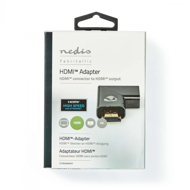 Nedis HDMI™-Adapter | HDMI™ Connector / HDMI™ Male | HDMI™ Output | Verguld | Rechts Gehoekt | Aluminium | Gun Metal Grijs | 1 Stuks | Cover Window Box