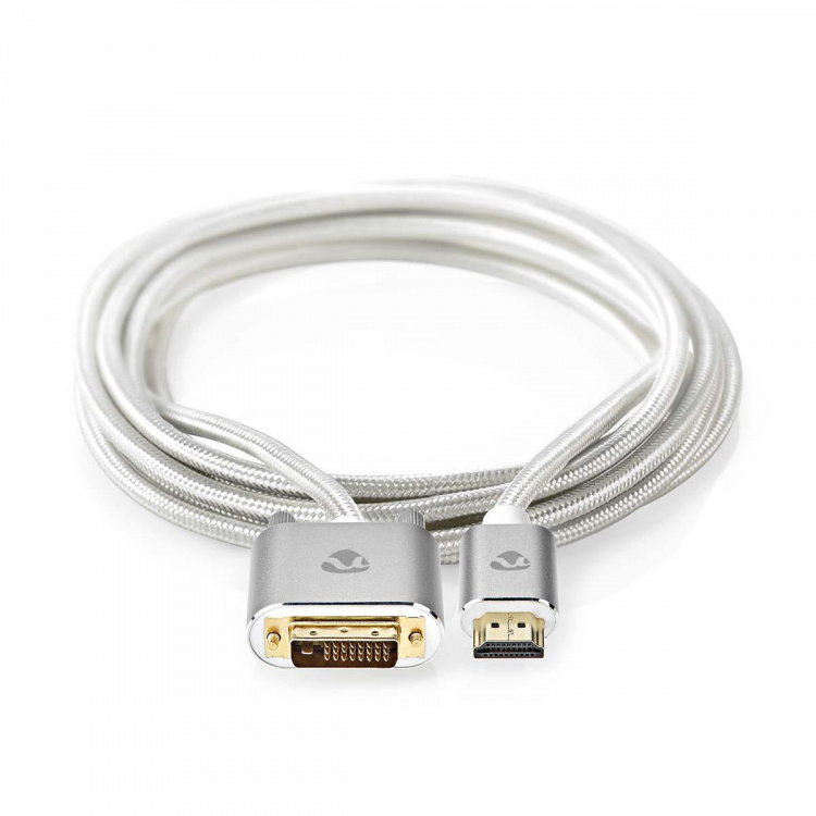 Nedis HDMI™ Kabel | HDMI™ Connector | DVI-D 24+1-Pins Male | 2560x1600 | Verguld | 2.00 m | Recht | Gevlochten | Zilver | Cover Window Box