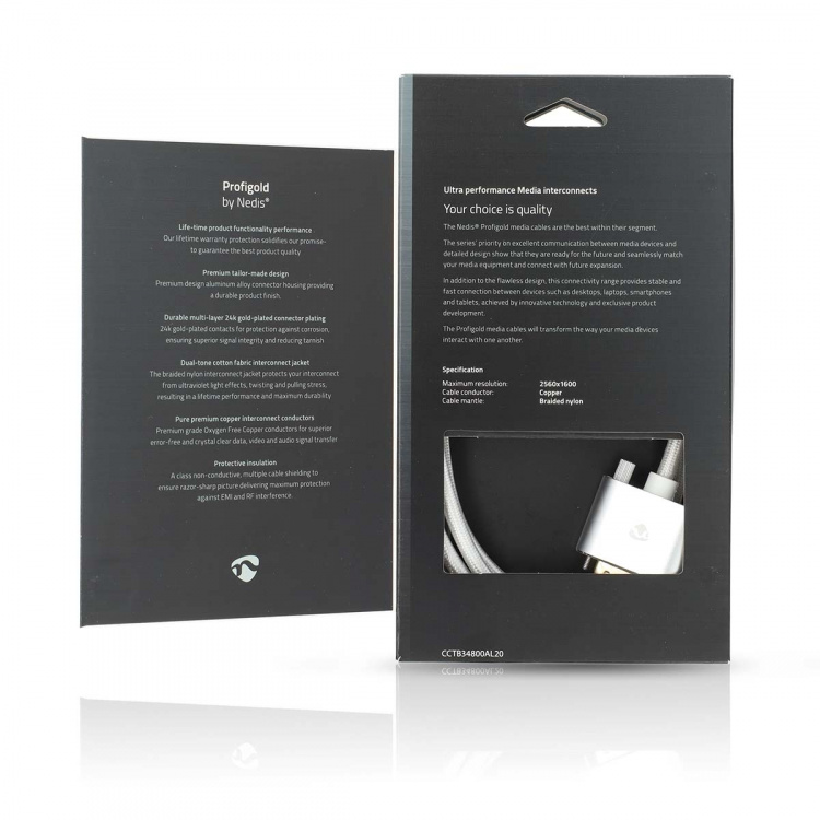 Nedis HDMI™ Kabel | HDMI™ Connector | DVI-D 24+1-Pins Male | 2560x1600 | Verguld | 2.00 m | Recht | Gevlochten | Zilver | Cover Window Box