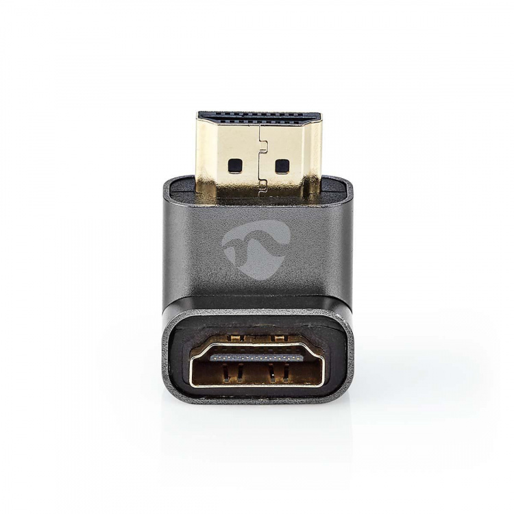 Nedis HDMI™-Adapter | HDMI™ Connector / HDMI™ Male | HDMI™ Output | Verguld | 90° Gehoekt | Aluminium | Gun Metal Grijs | 1 Stuks | Cover Window Box