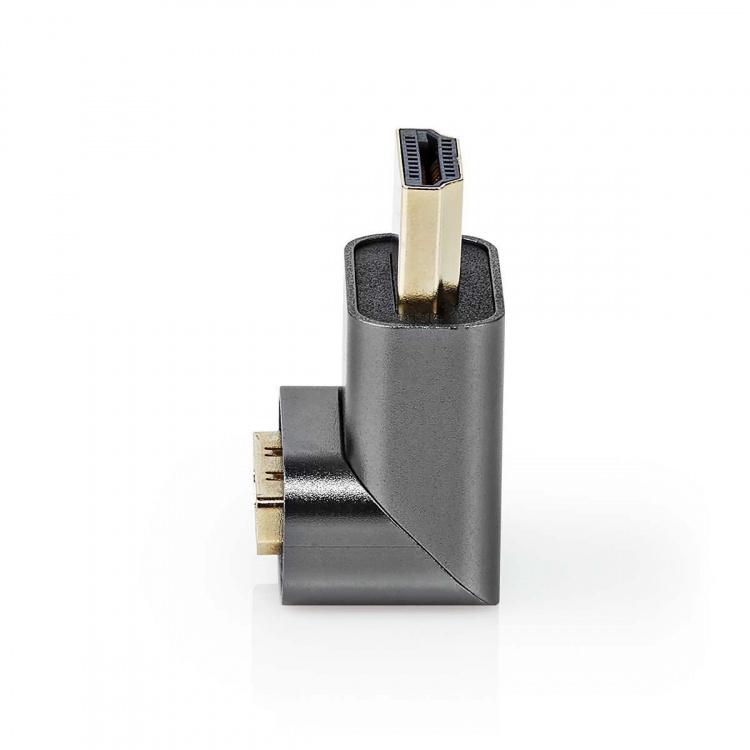 Nedis HDMI™-Adapter | HDMI™ Connector / HDMI™ Male | HDMI™ Output | Verguld | 270° Gehoekt | Aluminium | Gun Metal Grijs | 1 Stuks | Cover Window Box
