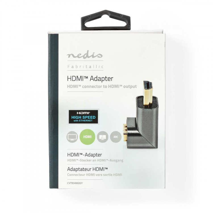 Nedis HDMI™-Adapter | HDMI™ Connector / HDMI™ Male | HDMI™ Output | Verguld | 270° Gehoekt | Aluminium | Gun Metal Grijs | 1 Stuks | Cover Window Box